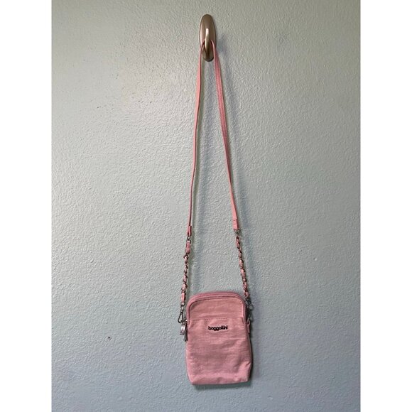 baggallini Women's Light Pink Rose Shimmer Take Two RFID Bryant with Chain Purse - Picture 1 of 8